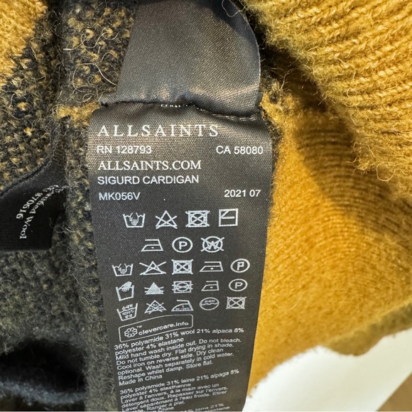 ALL SAINTS Sigurd Diamond-Pattern Wool-Blend Cardigan in “Mocha Brown” - Picture 12 of 13